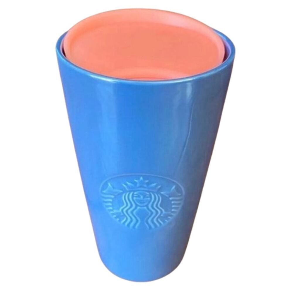 STARBUCKS Iridescent Periwinkle Blue Coral Pink Grande Tumbler 16oz New